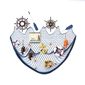 Nautical Themed Wall Decor with Ship Wheels Anchor Lifebuoy and Fishing Net Design