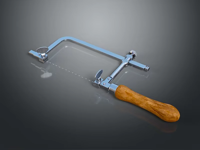 Professional Hacksaw with Metal Frame and Wooden Handle for Hardware Tools 3d model