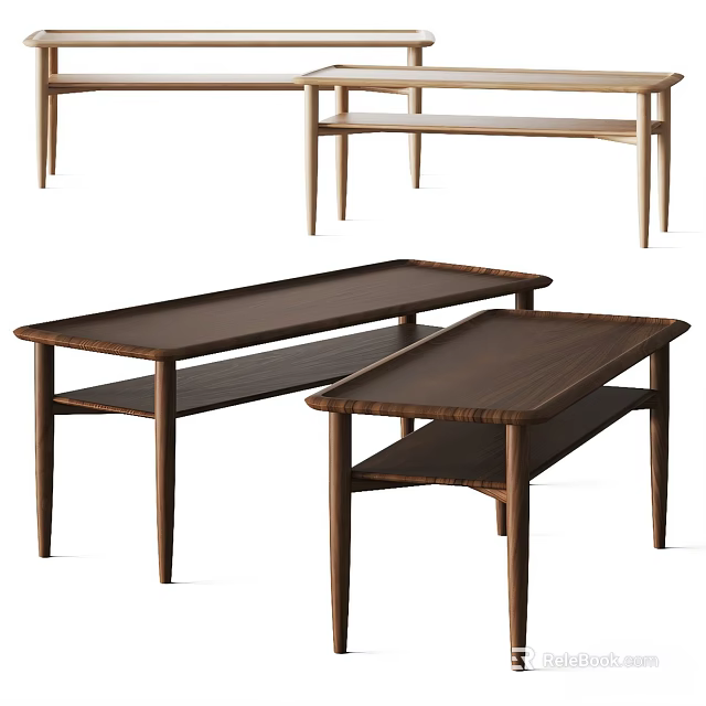 Modern Wooden Coffee Table With Two Tier Shelf And Minimalist Design 3d model 
