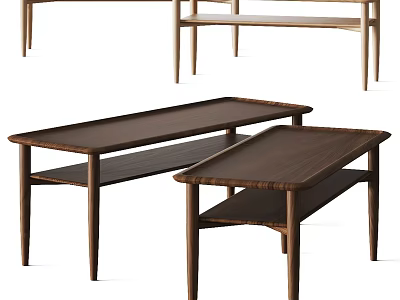 Modern Wooden Coffee Table With Two Tier Shelf And Minimalist Design 3d model