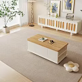 Modern White Coffee Table with Lift Top Storage Drawers and Wooden Surface