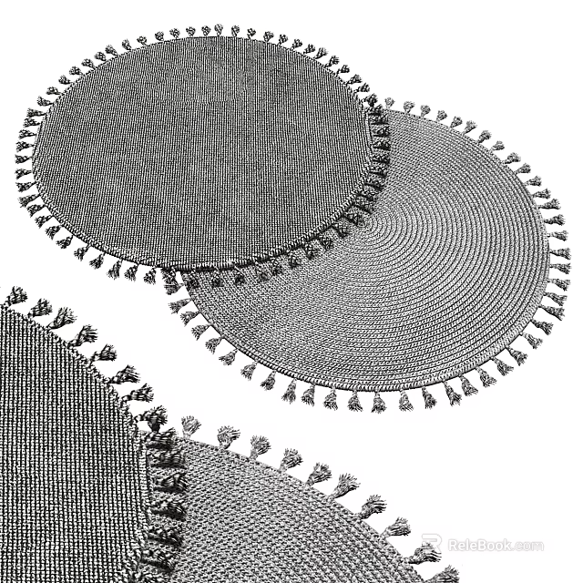 Round Woven Rugs with Tassel Edges and Textured Patterns for Home Decor 3d model 