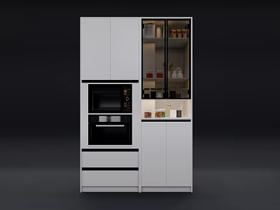Modern White Storage Cabinet With Glass Display Doors Drawers And Open Shelves 3d model