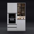 Modern White Storage Cabinet With Glass Display Doors Drawers And Open Shelves
