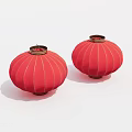 Pair of Traditional Red Chinese Lanterns with Golden Trim and Round Design