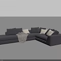 Cozy Gray Sectional Sofa With White Cushions And Soft Throw Blanket 3d model