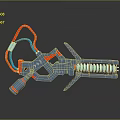 Futuristic Sci Fi Mechanical Weapon With Blue Energy Core And Red Cables