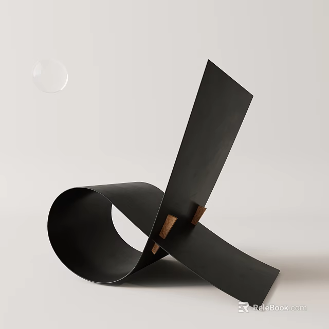 Modern Leisure Chair With Curved Black Metal Frame And Wooden Accents 3d model 