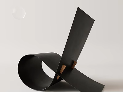 Modern Leisure Chair With Curved Black Metal Frame And Wooden Accents 3d model
