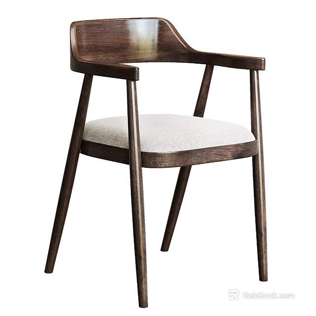 Elegant Modern Wooden Dining Chair With Armrests And Light Upholstered Seat 3d model 