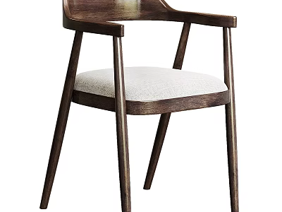 Elegant Modern Wooden Dining Chair With Armrests And Light Upholstered Seat 3d model