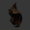 3D Fantasy Animal Character With Big Eyes Wearing Brown Spiked Hat And Armored Body