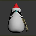 Cute Penguin Character Wearing Red Santa Hat With Golden Decorations And Black White Body