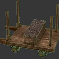 Vintage Wooden Cart With Textured Box And Wooden Posts On Wheels