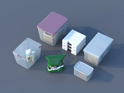 Various Storage Containers with Colorful Lids and Transparent Bodies for Home Organization 3d model