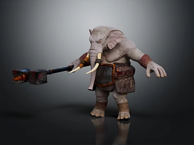 Elephant Warrior Character With Tusks Holding Large Battle Axe With Armor And Belt 3d model
