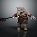 Elephant Warrior Character With Tusks Holding Large Battle Axe With Armor And Belt
