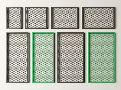 Modern Room Dividers With Grid Patterns And Green Panels For Interior Design 3d model