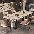 Elegant Modern Restaurant Interior With Marble Dining Table Chairs And Decorative Plant