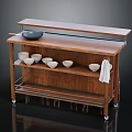 Wooden Kitchen Storage Cart With Multi Tiered Shelves White Bowls Towel And Wheels