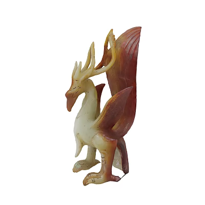 Mythical Dragon Deer Hybrid Sculpture Carving With Antlers Dragon Head Wings And Brown White Color 3d model