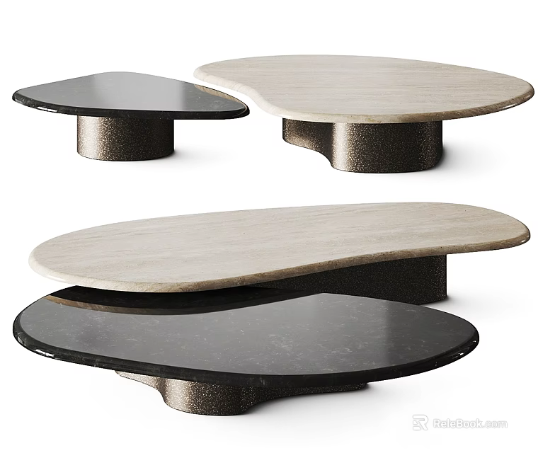 Modern Coffee Tables With Irregular Shape Marble Top And Metal Base 3d model 
