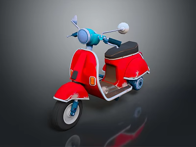 Red Vintage Scooter With Blue Details Black Seat And White Wheels 3d model
