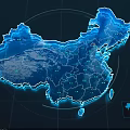 3D China Map Data Visualization With Glowing Blue Outline And Green Markers 3d model