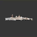 Detailed Architectural Model of Historic Building Complex with Domes Red Roofs and Courtyards