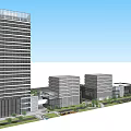 Modern Office Building Complex With Multiple Structures Green Landscaping And Pedestrian Areas