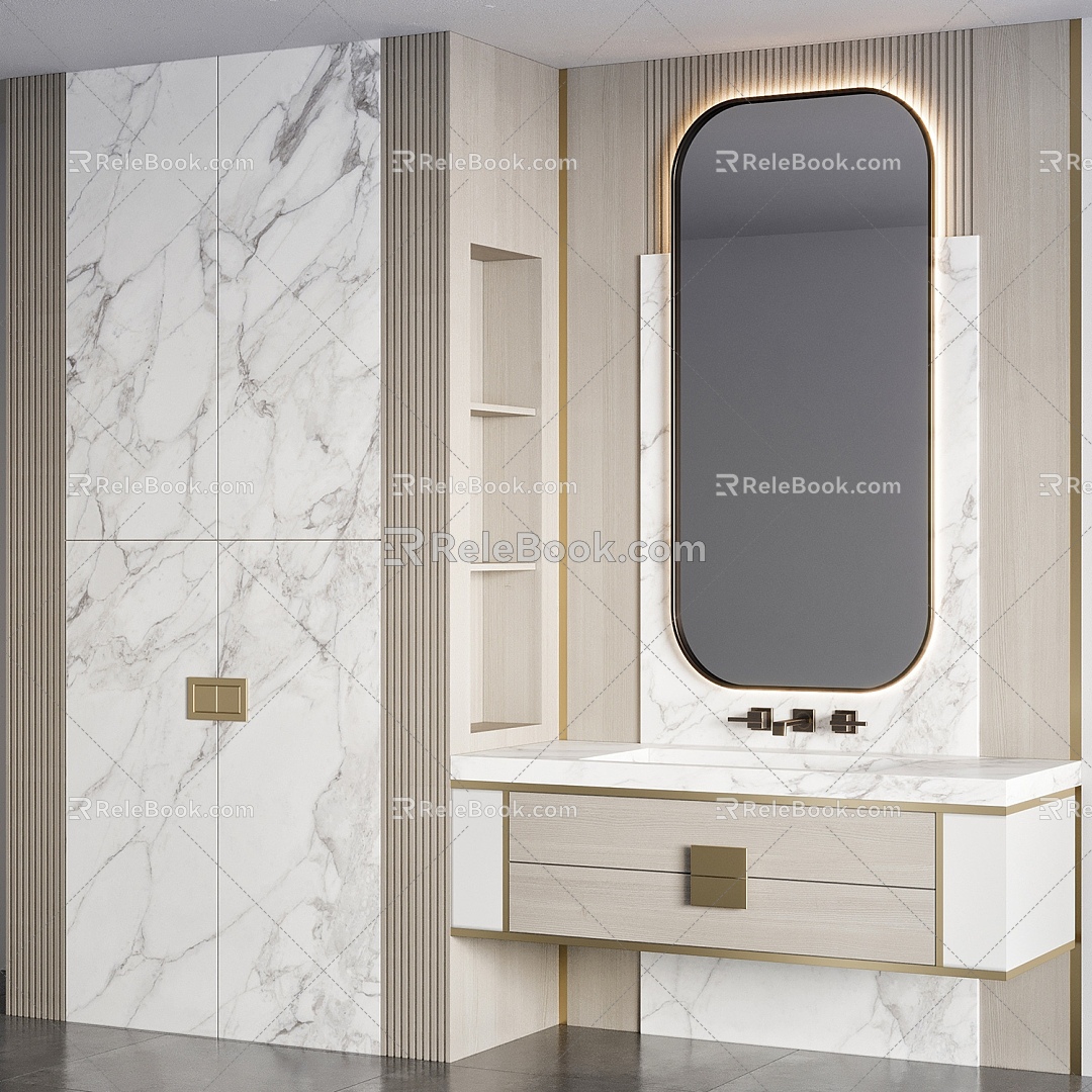 Modern Minimalist Wooden Stone Washbasin Combination Cabinet 3d model