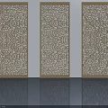 Three Elegant Carved Screens With Intricate Floral Patterns On White Wall Background