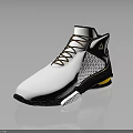 White High Top Basketball Sneakers With Brown Laces Mesh Design Black Sole Yellow Accents
