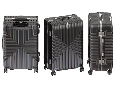 Three Modern Black Suitcases with Striped Patterns Rolling Wheels and Geometric Details 3d model