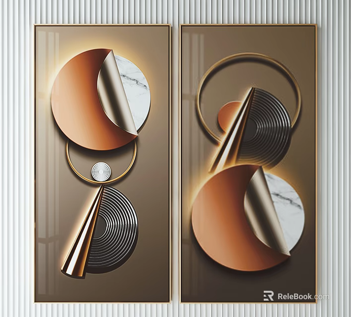 Modern Geometric Wall Art With Copper Marble Elements And Abstract Design 3d model