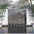 Scenic Feature Wall With Water Flow And Decorative Patterns Surrounded By Bamboo Greenery