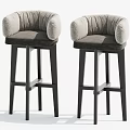 Pair of Modern Upholstered Bar Stools with High Backrest and Wooden Legs Design
