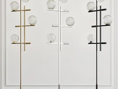 Gold Silver Black Modern Floor Lamps with Metal Frames and Glass Globe Shades 3d model