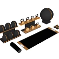 Modern Home Gym Equipment Set With Black Gold Dumbbells Exercise Ball Yoga Mat And Shelves