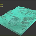 Detailed 3D Terrain Model Featuring Mountain Volcano Lake And Green Terrain