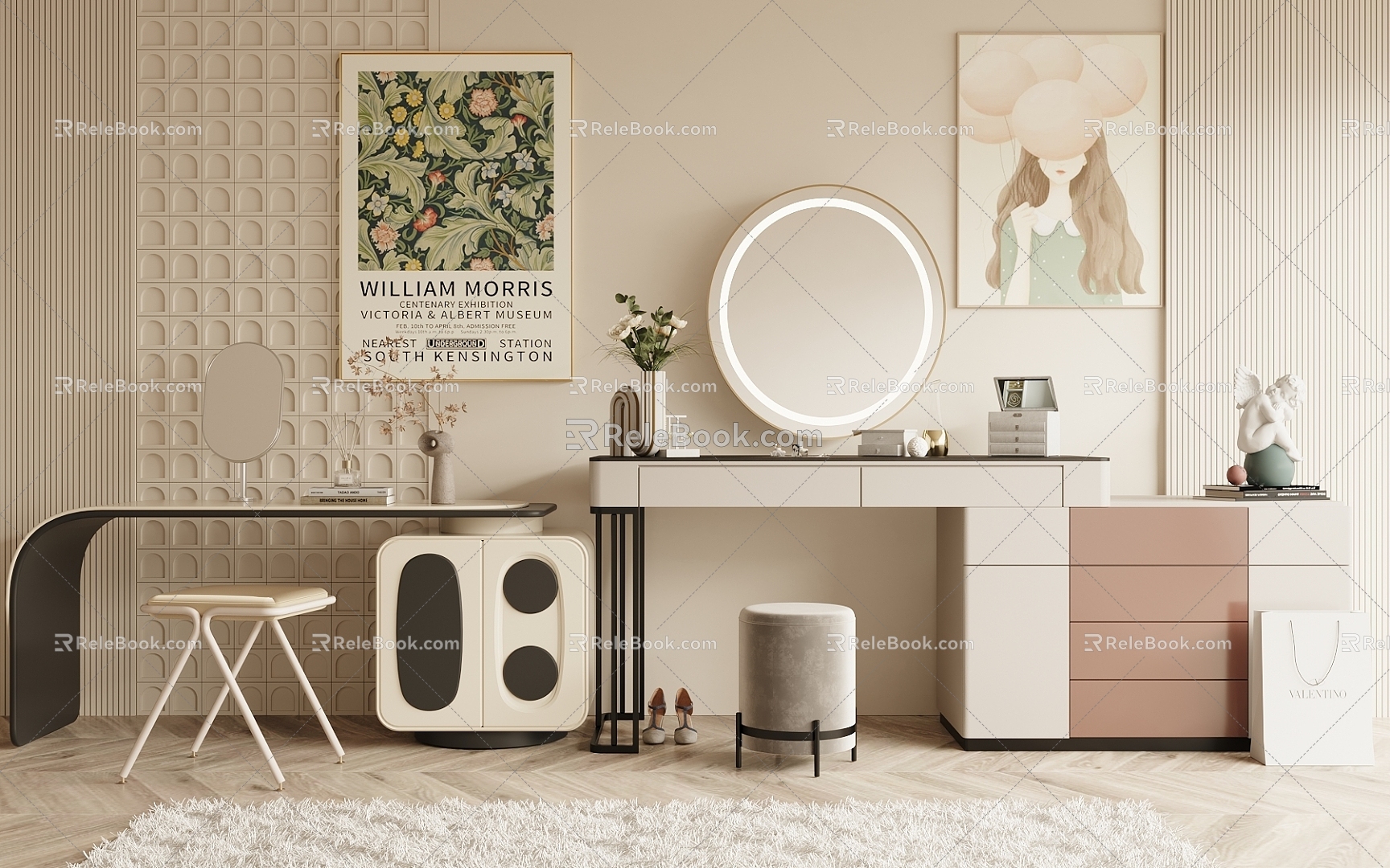 Modern cream style dresser 3d model