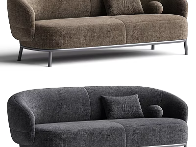 Brown and Gray Two Seater Sofa with Soft Cushions Round Bolster and Metal Legs Modern Design 3d model