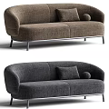 Brown and Gray Two Seater Sofa with Soft Cushions Round Bolster and Metal Legs Modern Design