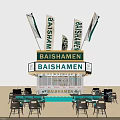 BAISHAMEN Outdoor Bar With Neon Sign Tables And Evening Lights Setup