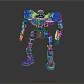 Standing Blue Robot 3D Model With Detailed Mechanical Parts And Shiny Exterior