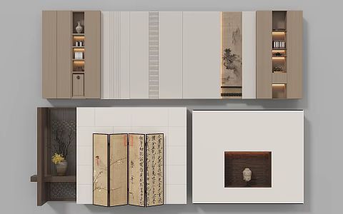 New Chinese bedside background wall Tearhouse background wall 3d model