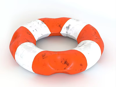 Orange And White Circular Fire Safety Lifebuoy With Weathered Texture For Emergency Rescue 3d model