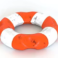 Orange And White Circular Fire Safety Lifebuoy With Weathered Texture For Emergency Rescue