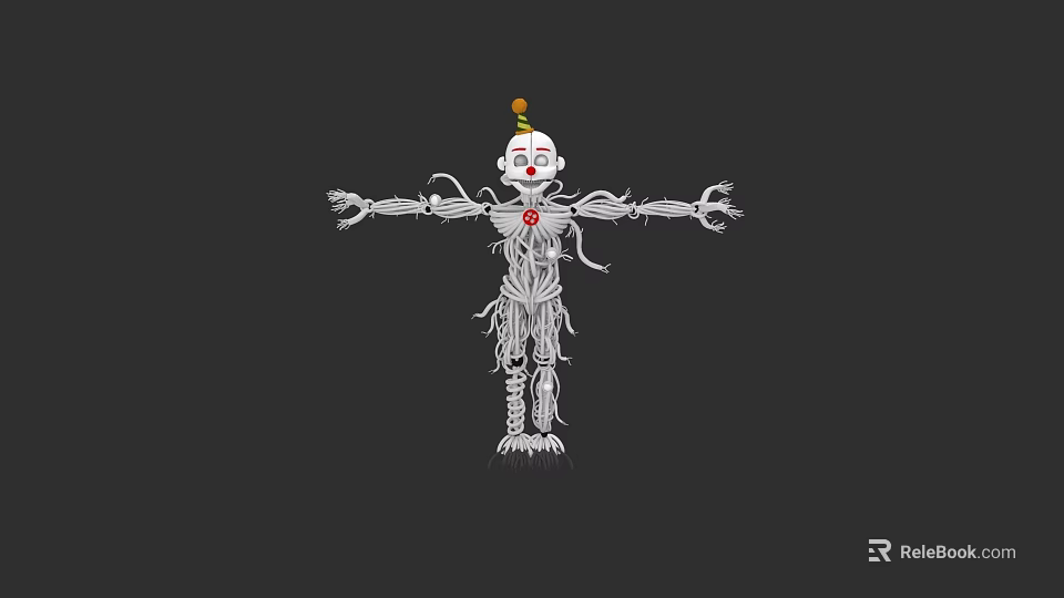 Spooky Skeleton Game Movie Character With Outstretched Arms Red Heart And Green Orange Hat 3d model 