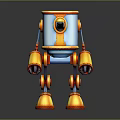 Game Movie Character Robot 3D Model With Blue Orange Cylindrical Body Mechanical Arms Legs